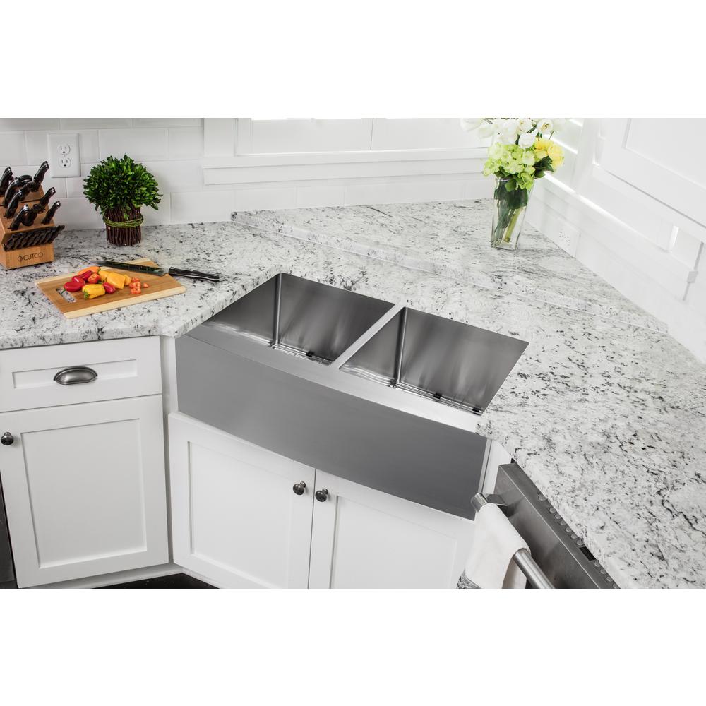 Farmhouse Apron Front 33 in. 16-Gauge Stainless Steel Double Bowl Kitchen Sink in Brushed Stainless - Super Arbor