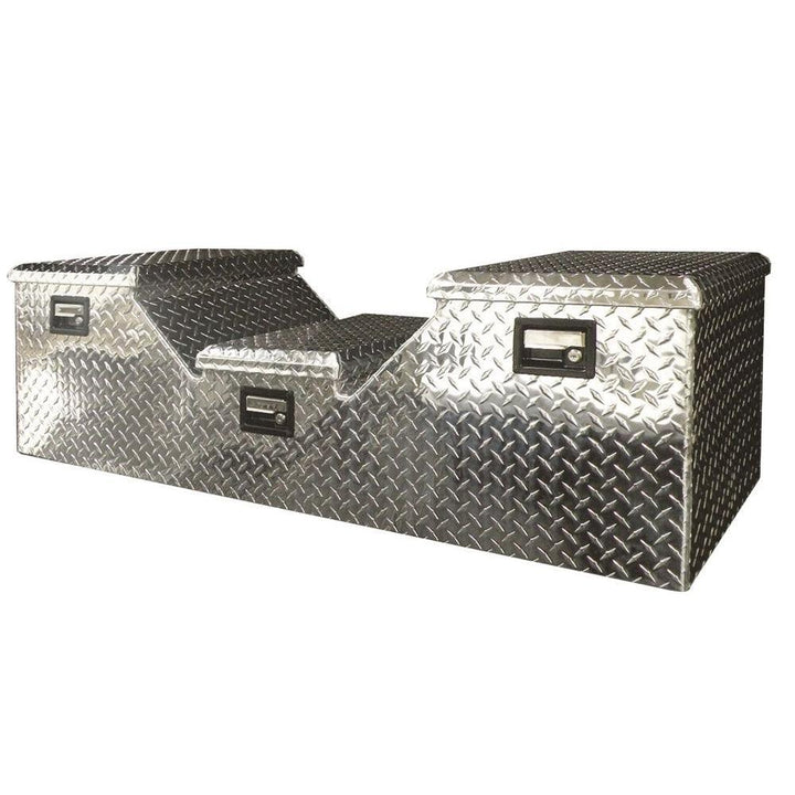 Lund 57 in Diamond Plate Aluminum Full Size Crossbed Truck Tool Box with mounting hardware and keys included, Silver - Super Arbor
