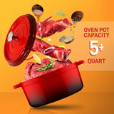 Kitchen Dutch Oven Pot - Enamel Coated Cast Iron Pot with Lid, Stovetop Casserole Pot Style (5 Quart)