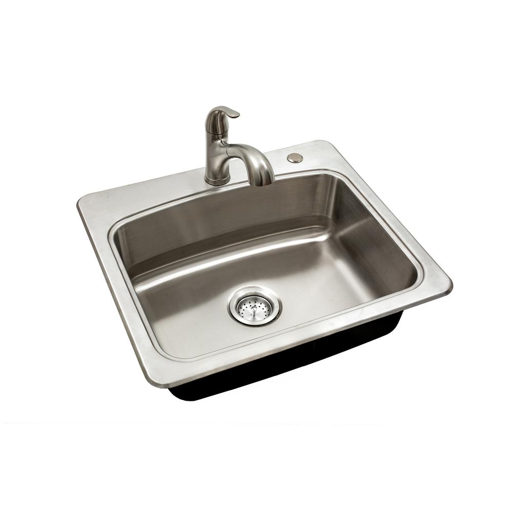 All-in-One Stainless Steel 33 in. 2-Hole Single Bowl Drop-in Kitchen Sink Kit with Faucet and Strainer - Super Arbor