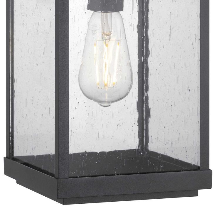 Park Court 1-Light 19 in. Textured Black Outdoor Wall Lantern with Clear Seeded Glass