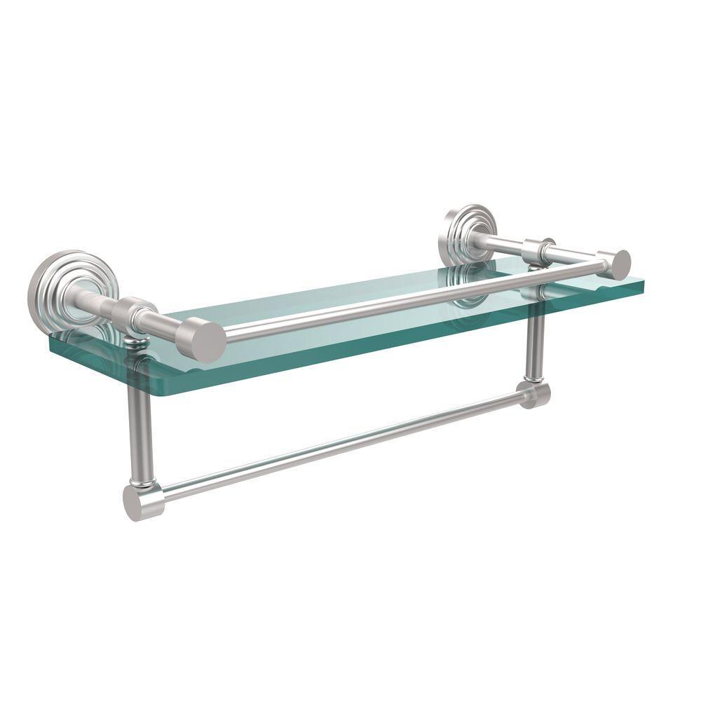 16 in. L  x 5 in. H  x 5 in. W Clear Glass Bathroom Shelf with Towel Bar in Polished Nickel - Super Arbor