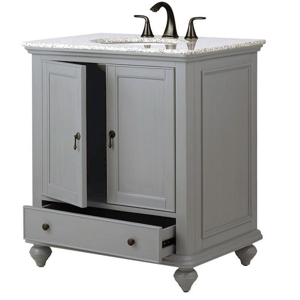 Newport 31 in. W x 21-1/2 in. D Bath Vanity in Pewter with Granite Vanity Top in Grey - Super Arbor
