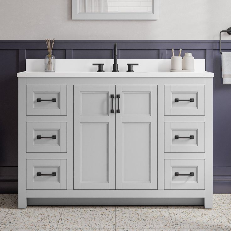 Style Selections Lowry 49-in Light Gray Single Sink Bathroom Vanity with White Acrylic Top