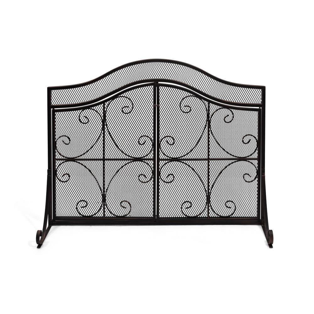 Pendleton Modern Black and Copper Three Panel Iron Fire Screen with Door - Super Arbor