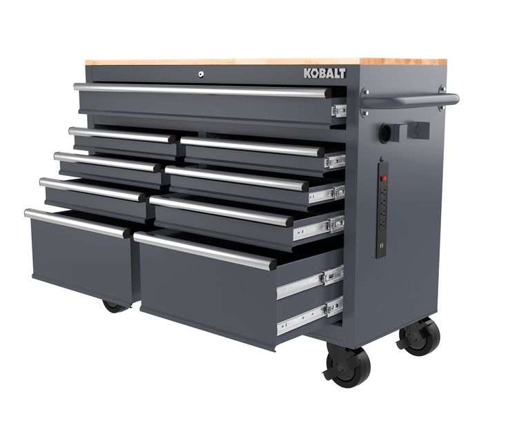 Kobalt 46.1-in L x 37.2-in H 9-Drawers Rolling Gray Wood Work Bench