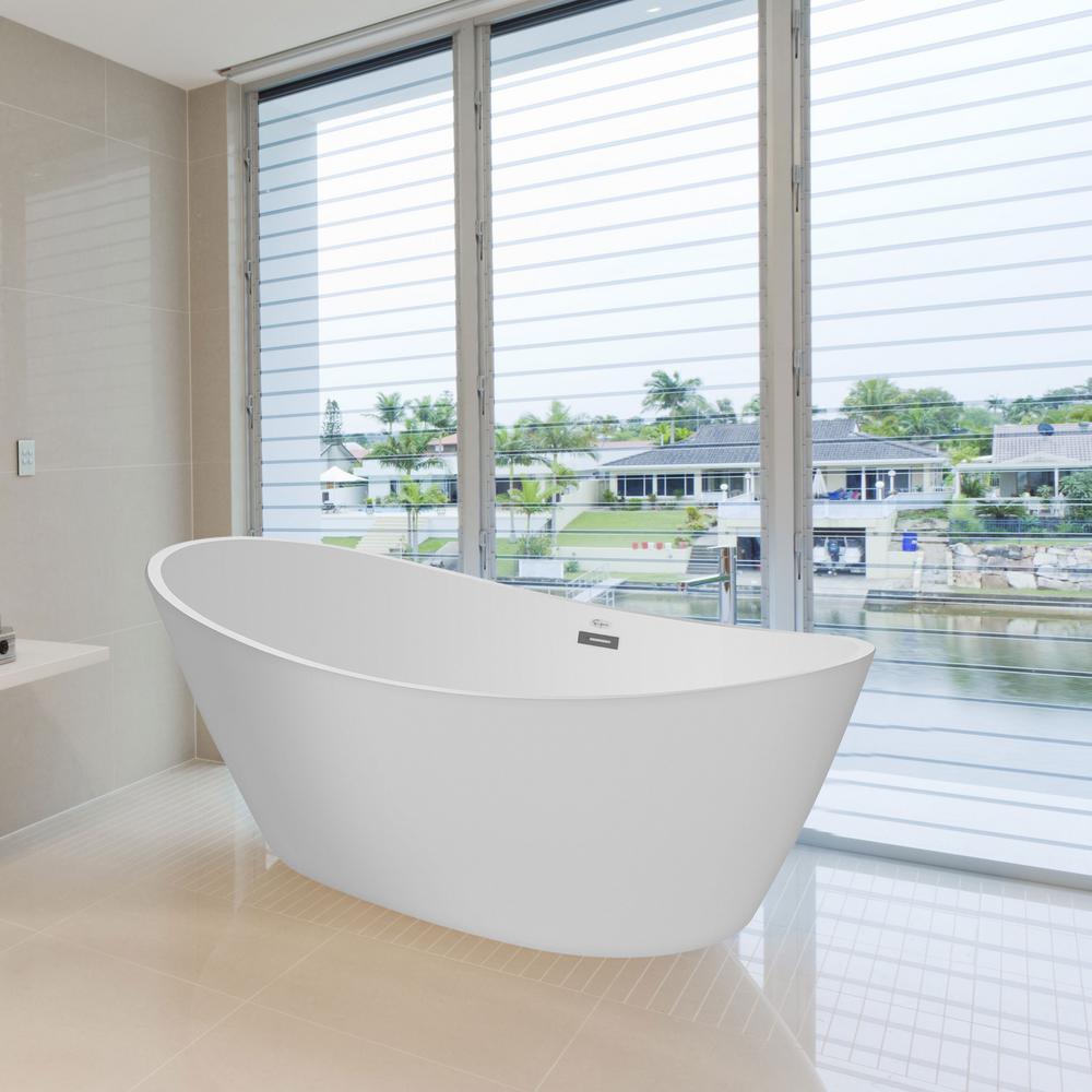 67 in. Luxury Freestanding Bathtub Stand Alone Flatbottom Acrylic Soaking SPA Tub Modern Style in White - Super Arbor