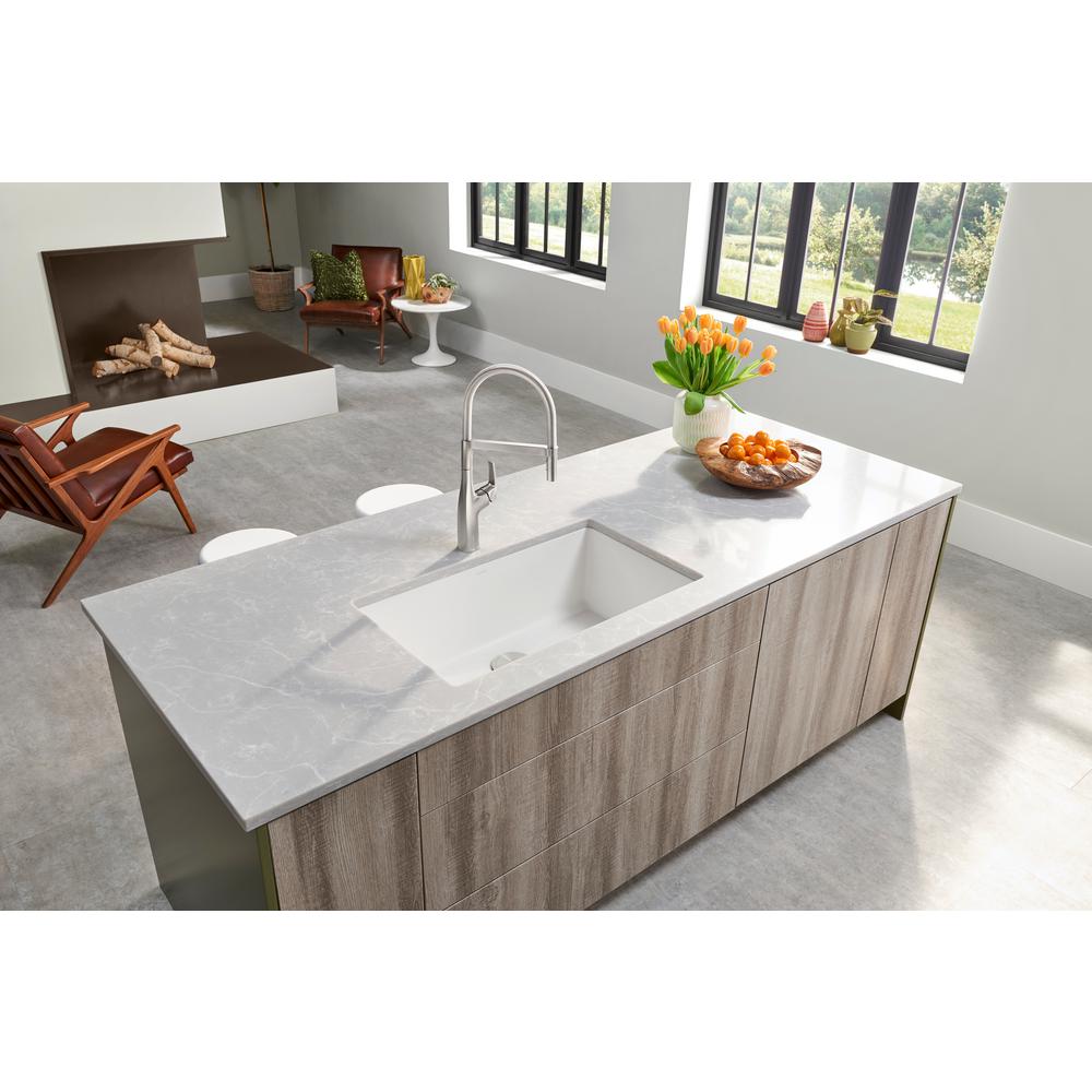 PRECIS Undermount Granite Composite 32 in. Single Bowl Kitchen Sink in White - Super Arbor