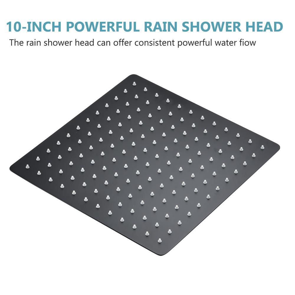 Shower System Wall Mounted with 10 in. Square Rainfall Shower head and Handheld Shower Head Set, Matte Black - Super Arbor