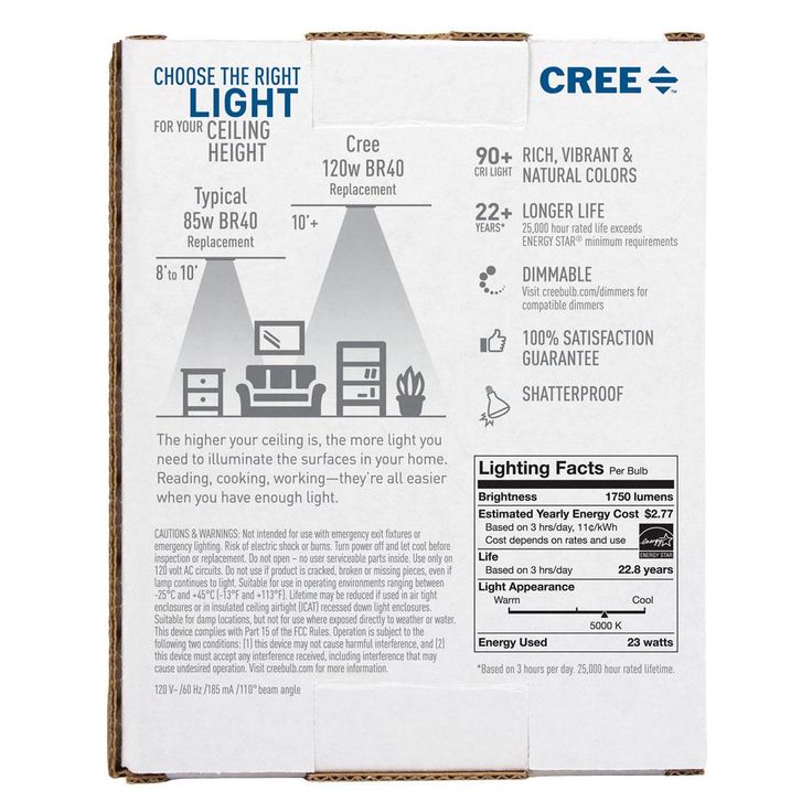 Cree 120W Equivalent Daylight (5000K) BR40 Dimmable Exceptional Light Quality LED Light Bulb