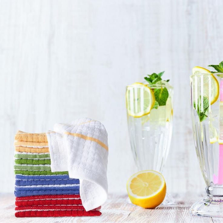 100% Cotton Solid and Striped Waffle Weave Set of 16 Dish Wash Clothes for Kitchen