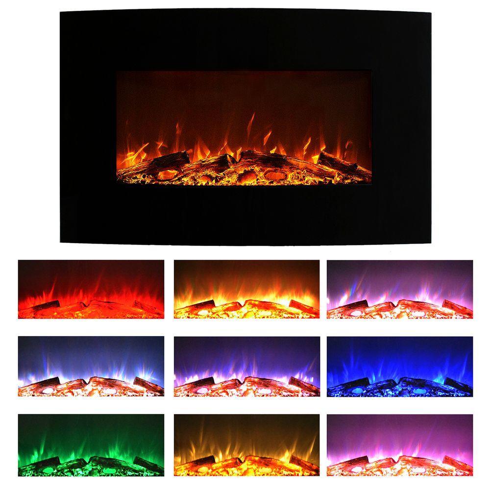 36 in. Curved Color Changing Electric Fireplace Wall Mount Floor Stand in Black - Super Arbor