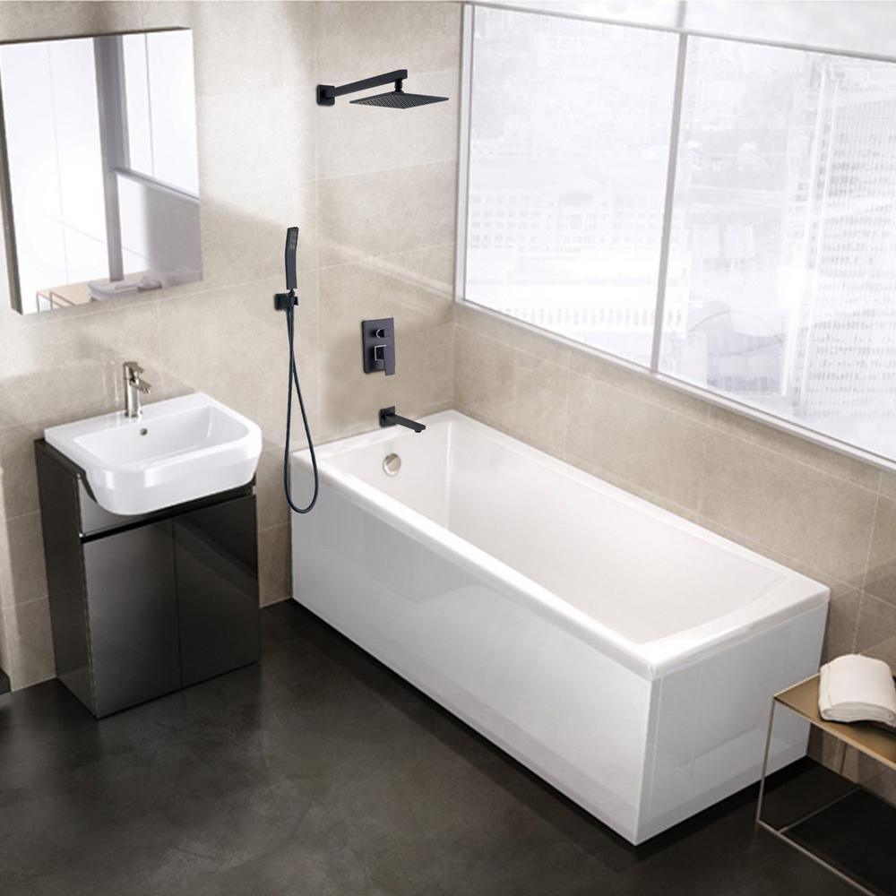 Single Handle 1-Spray High Pressure Tub and Shower Faucet with Hand Shower in Matte Black Ceramic Disc (Valve Included) - Super Arbor
