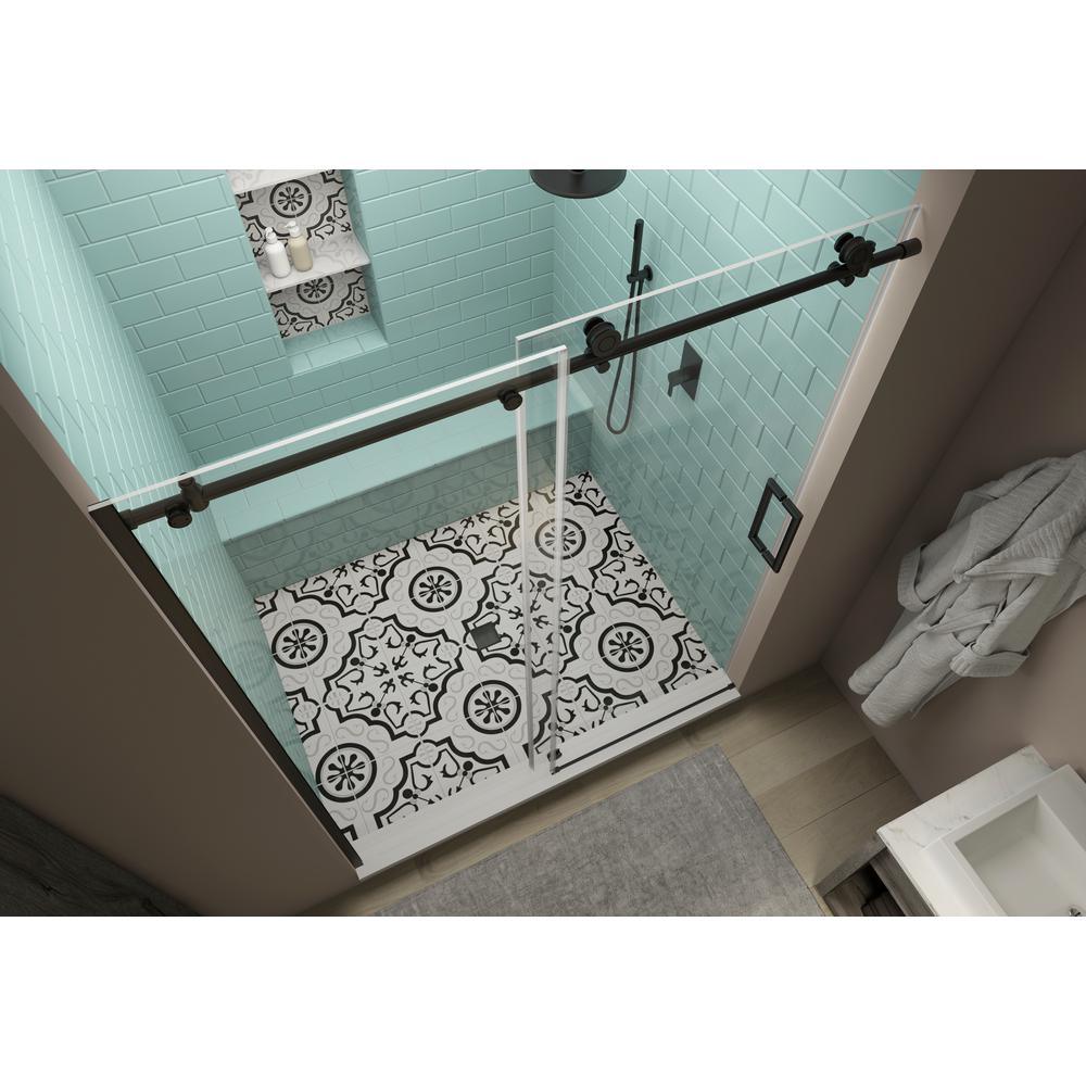 Coraline XL 68 - 72 in. x 80 in. Frameless Sliding Shower Door with StarCast Clear Glass in Matte Black Right Hand - Super Arbor