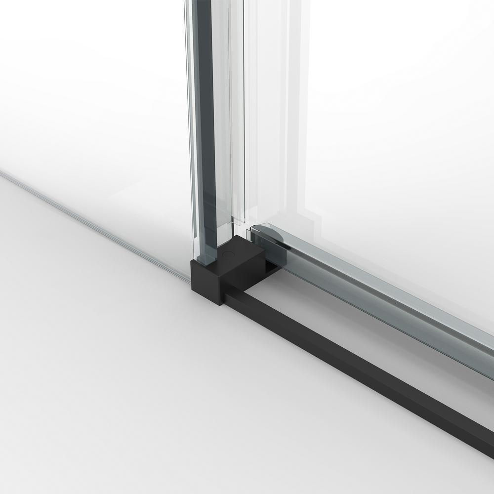 60 in. W x 59 in. H Sliding Frameless Bathtub Door in Matte Black with Clear Glass and Handle - Super Arbor