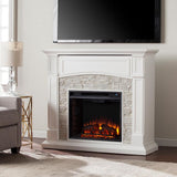 Conway 45.75 in. Electric Fireplace TV Stand in White with White Faux Stone - Super Arbor