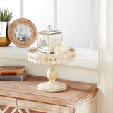 10 in. W x 9 in. H Round Whitewashed and Rust Brown Cake Stand with Cutout Bunting Overhang