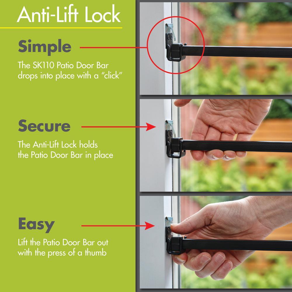 Patio Door Security Bar with Anti-Lift Lock (Black) - Super Arbor