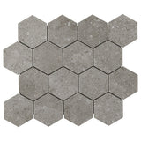 Lux Tile New Rock Fossil Dark Gray 3" Hexagon Matte Porcelain Mosaic Tile
