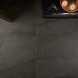 Acadia Charcoal Black 24x24 Matte Porcelain Tile - Limestone Look