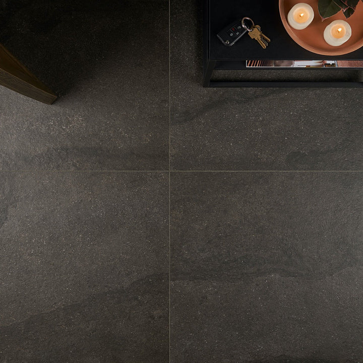 Acadia Charcoal Black 24x24 Matte Porcelain Tile - Limestone Look
