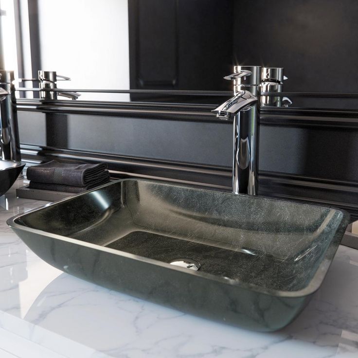 VIGO Onyx Handmade Glass Rectangle Vessel Bathroom Sink in Gray Onyx