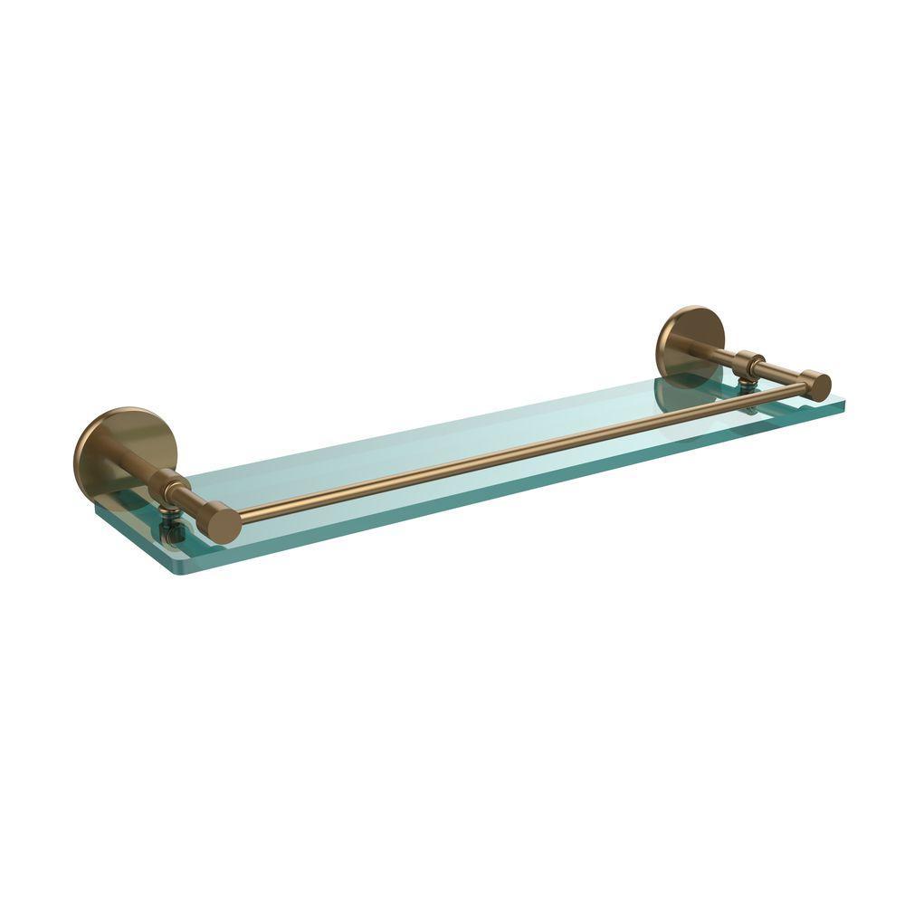 22 in. L  x 3 in. H  x 5 in. W Clear Glass Bathroom Shelf with Gallery Rail in Satin Nickel - Super Arbor