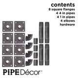 1/2 in. Black Pipe 5.75 in. L Wall Mounted Square Flange Shelf Bracket Kit (4-Pack)