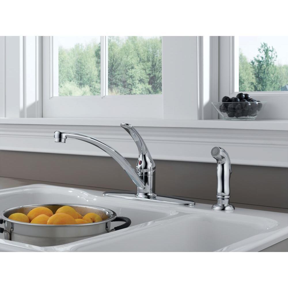 Foundations Single-Handle Standard Kitchen Faucet with Side Sprayer in Chrome - Super Arbor