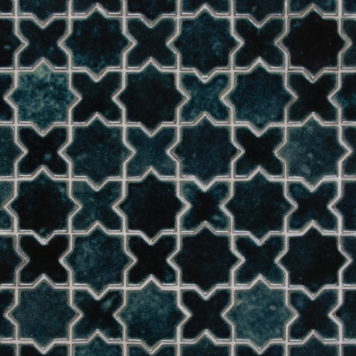SUNWINGS Star and Cross Blue 12-in x 12-in Glossy Ceramic Handcrafted look Mosaic Wall Tile product image