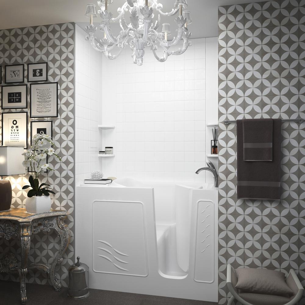 Rampart Nova Heated 4.5 ft. Walk-in Whirlpool and Air Bathtub with 4 in. Tile Easy Up Adhesive Wall Surround in White - Super Arbor
