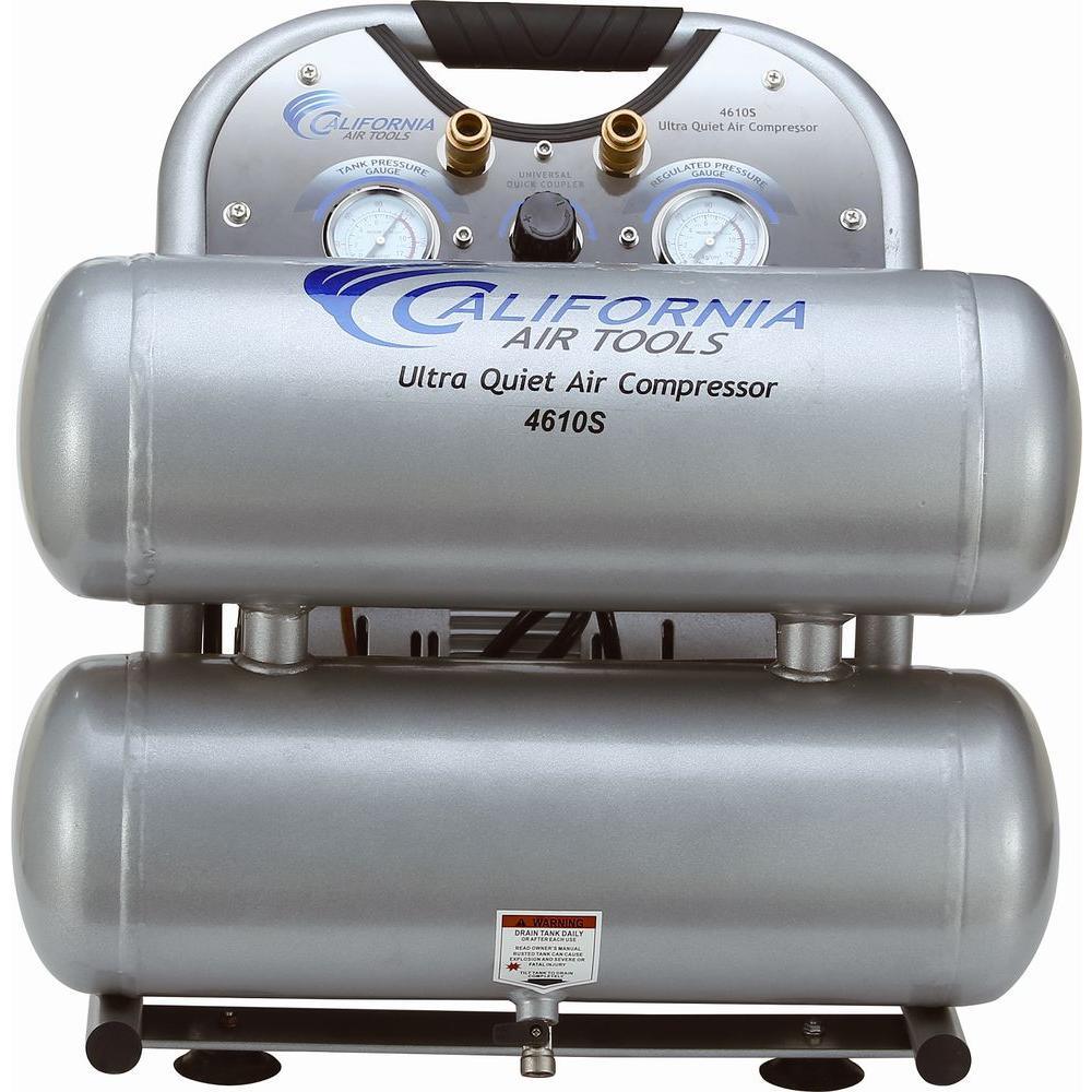 4610S Ultra Quiet and Oil-Free 1.0 HP, 4.6 Gal. Steel Twin Tank Electric Portable Air Compressor - Super Arbor