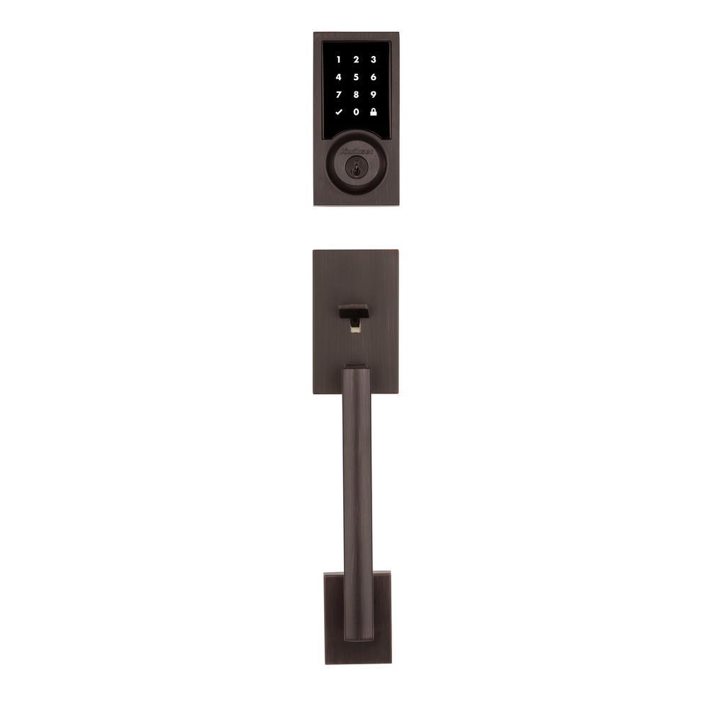 SmartCode 915 Contemporary Venetian Bronze Electronic Deadbolt with San Clemente Handle Set and Halifax Interior Lever - Super Arbor