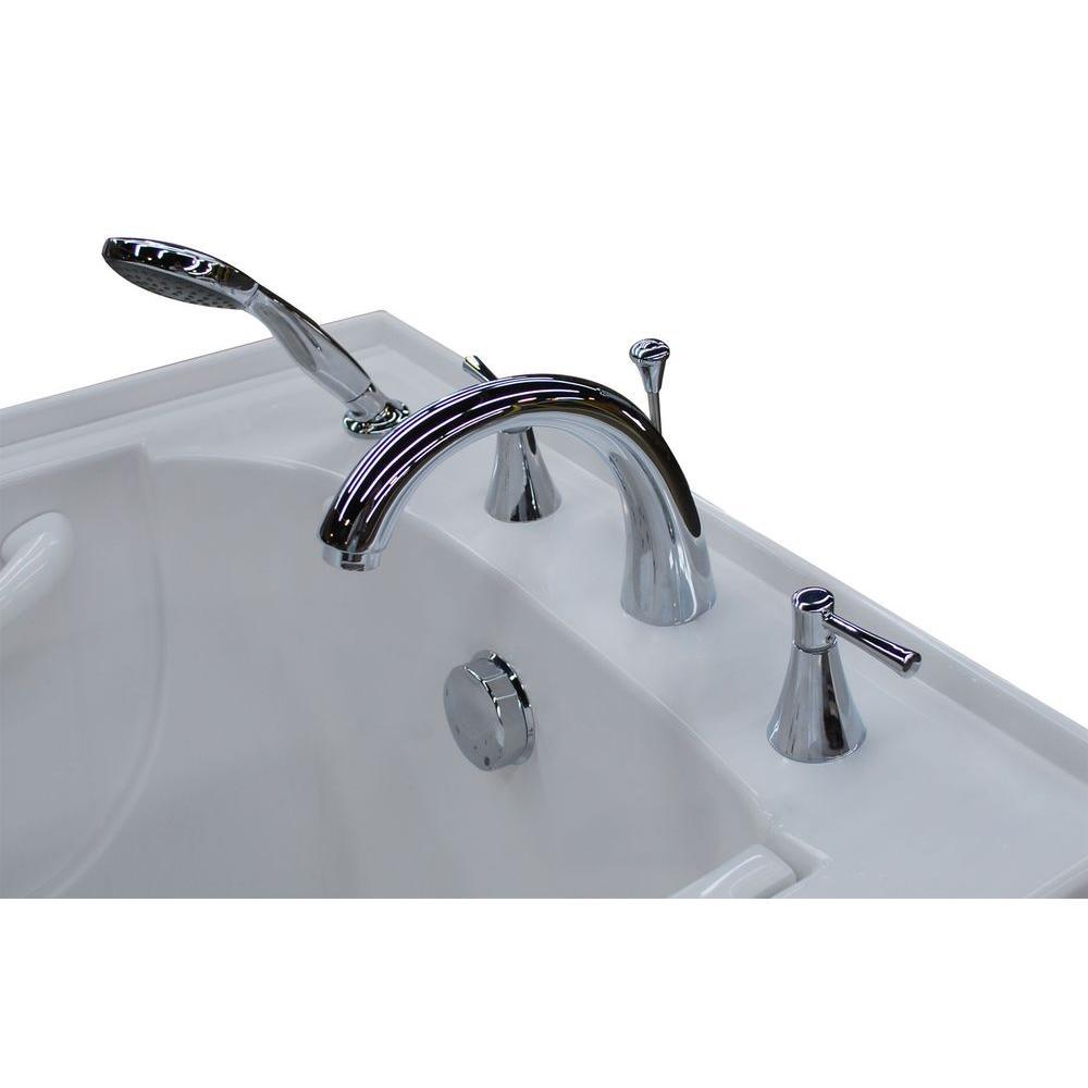 Rampart Nova Heated 3.9 ft. Walk-in Whirlpool Bathtub with 6 in. Tile Easy Up Adhesive Wall Surround in White - Super Arbor