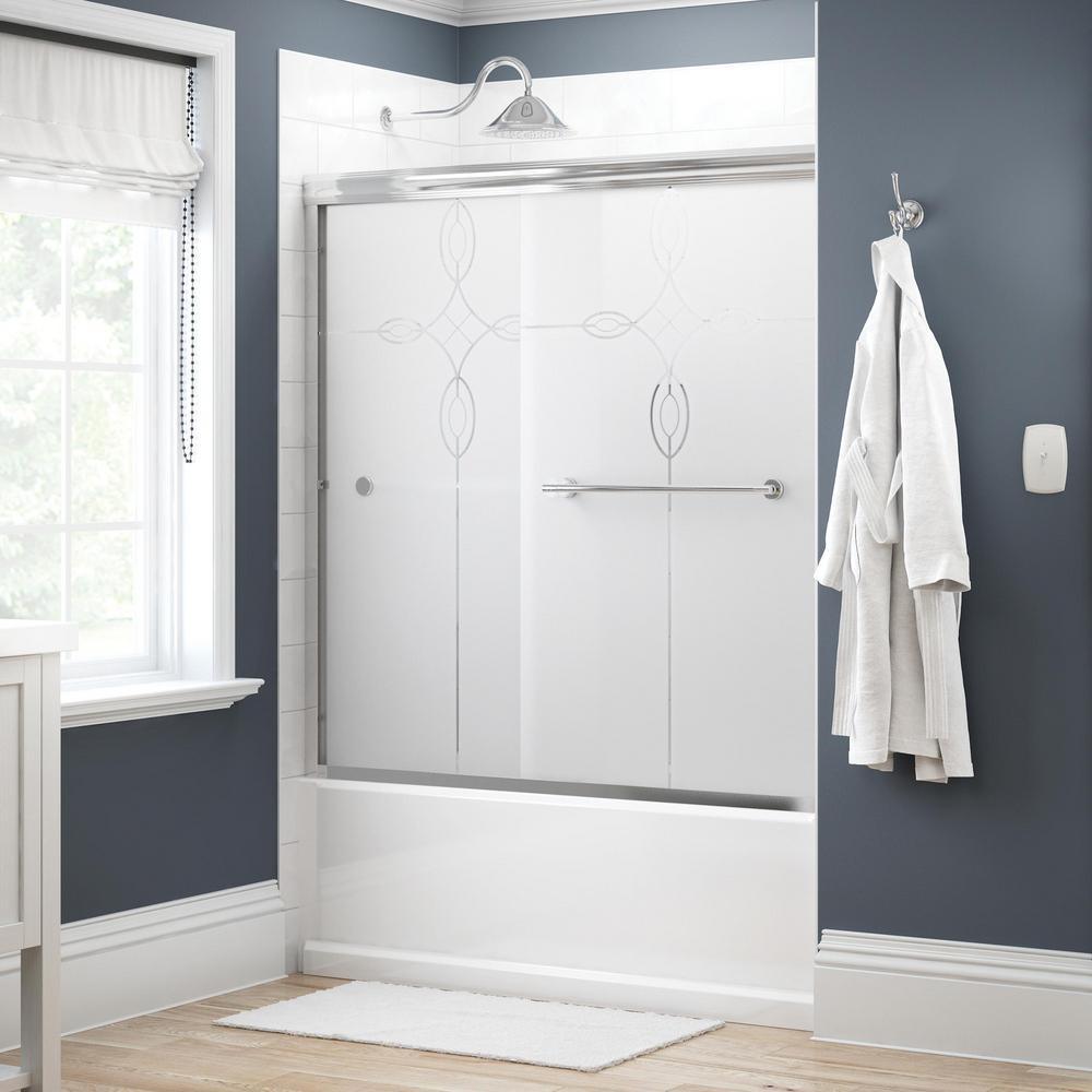 Lyndall 60 in. x 58-1/8 in. Semi-Frameless Traditional Sliding Bathtub Door in Chrome with Droplet Glass - Super Arbor