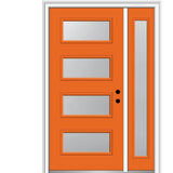 51 in. x 81.75 in. Celeste Frosted Glass Left-Hand Inswing 4-Lite Eclectic Painted Steel Prehung Front Door w/ Sidelite - Super Arbor