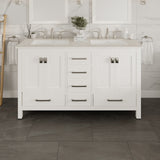 Eviva Aberdeen 60 in. W x 22 in. D x 35 in. H Double Bath Vanity in Gray with White Carrara Marble Top with White Sinks