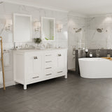 Eviva Aberdeen 60 in. W x 22 in. D x 34 in. H Double Sink Freestanding Bath Vanity in Blue with White Carrara Marble Top