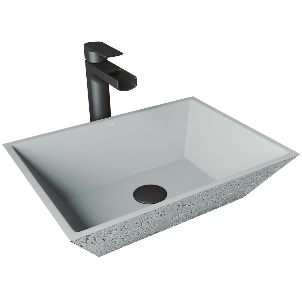 Vinca Matte Stone Vessel Sink in Matte White with Faucet in Graphite Black - Super Arbor