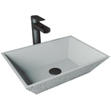 Vinca Matte Stone Vessel Sink in Matte White with Faucet in Graphite Black - Super Arbor