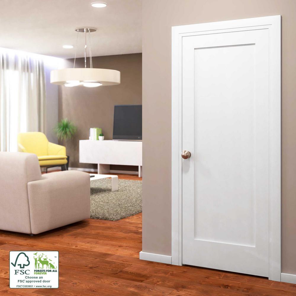 30 in. x 80 in. x 1-3/8 in. Shaker White Primed 1-Panel Solid Core Wood Interior Slab Door - Super Arbor