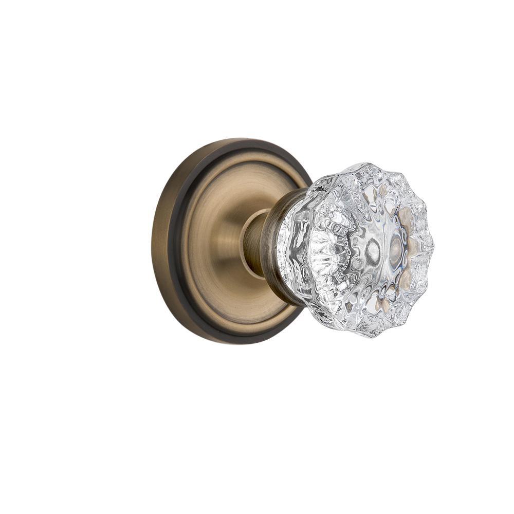 Classic Rosette 2-3/8 in. Backset Satin Nickel Privacy Bed/Bath Crystal Glass Door Knob - Super Arbor