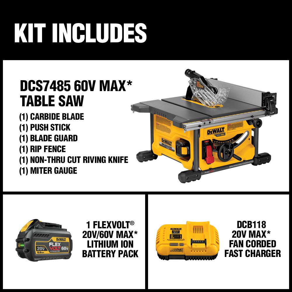 FLEXVOLT 60-Volt MAX Lithium-Ion Cordless Brushless 8-1/4 in. Table Saw Kit with (2) FLEXVOLT Batteries & Charger - Super Arbor