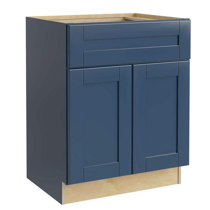 Home Decorators Collection Washington Vessel Blue Plywood Shaker Assembled Vanity Sink Base Kitchen Cabinet Sft Cls 24 in W x 21 in D x 34.5 in H