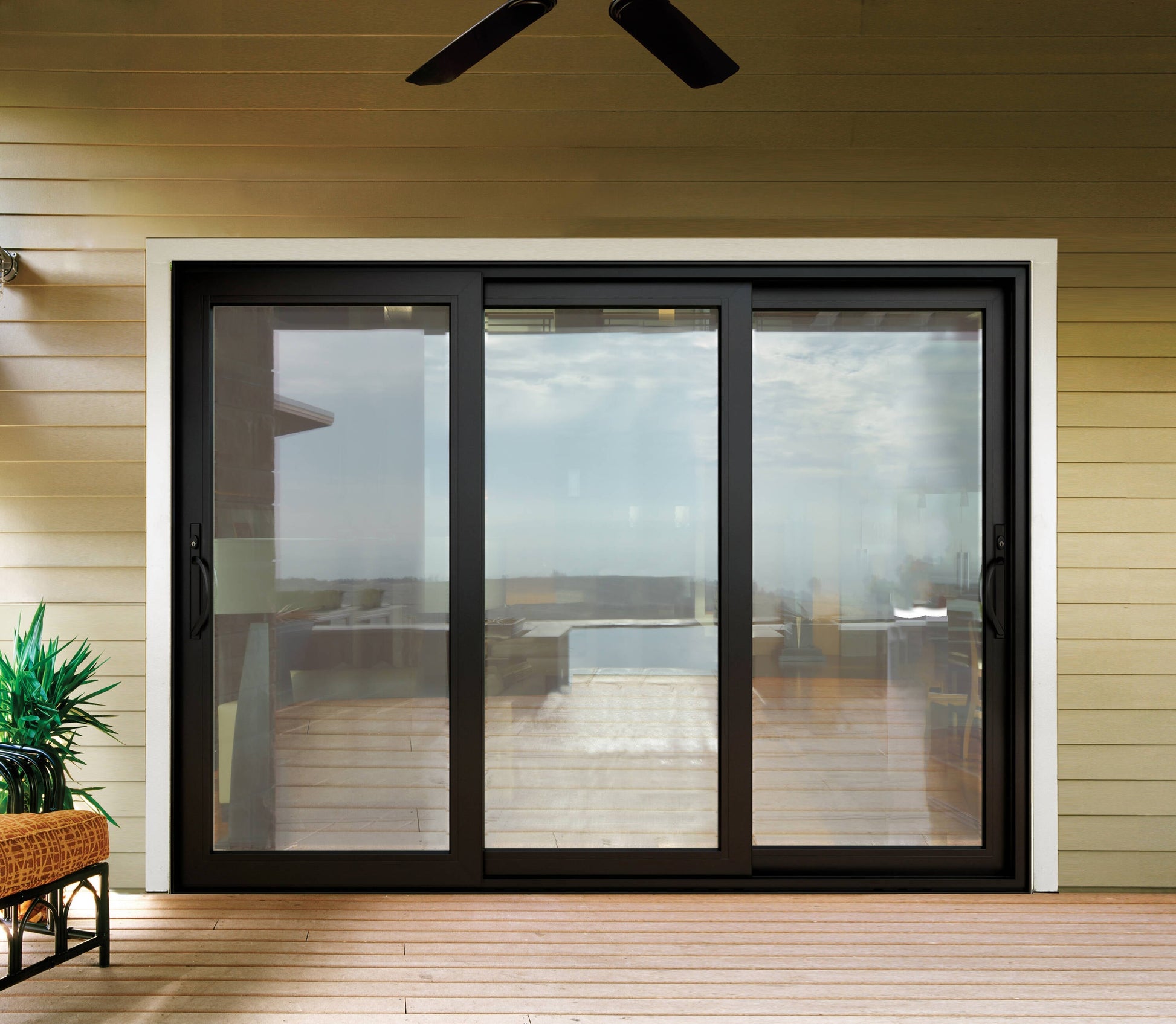 JELD-WEN 177-in x 80-in Vinyl Sliding, Universal reversible – installed room view