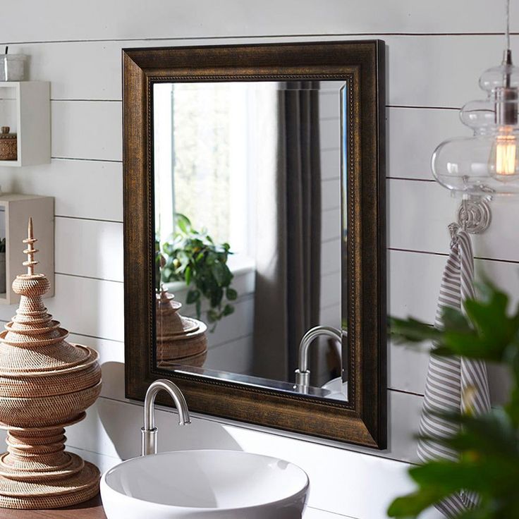 29 in. x 35 in. Beaded Mirror in Bronze