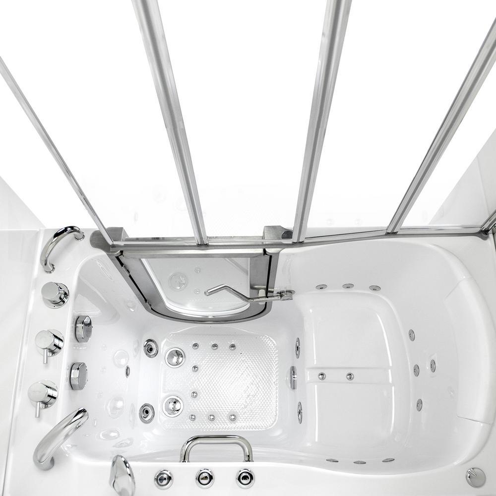 Elite 52 in. Walk-In Whirlpool and Air Bath Bathtub in White with RH Door, Thermostatic Faucet, Dual Drain,Shower Screen - Super Arbor