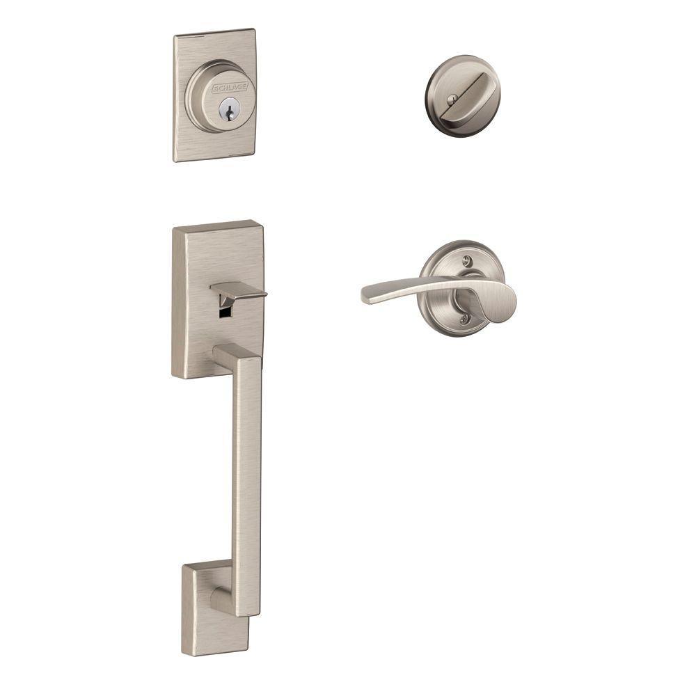 Century Satin Nickel Single Cylinder Deadbolt with Right Handed Merano Lever Door Handleset - Super Arbor
