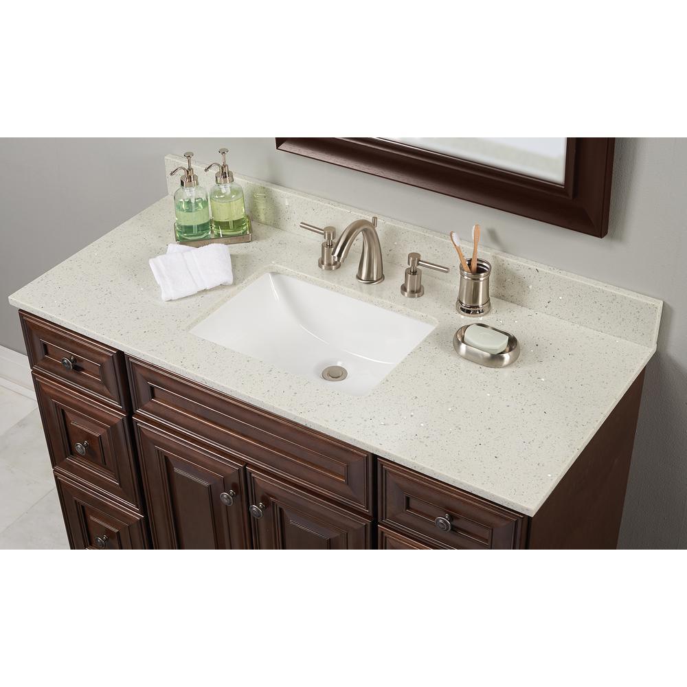 49 in. W Engineered Stone Single Vanity Top in Sparkling White with White Sink - Super Arbor