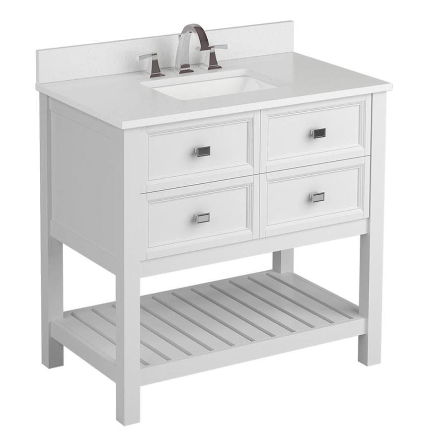 allen + roth Canterbury 36-in Light Gray Single Sink Bathroom Vanity with Terrazzo Engineered Stone Top - Super Arbor